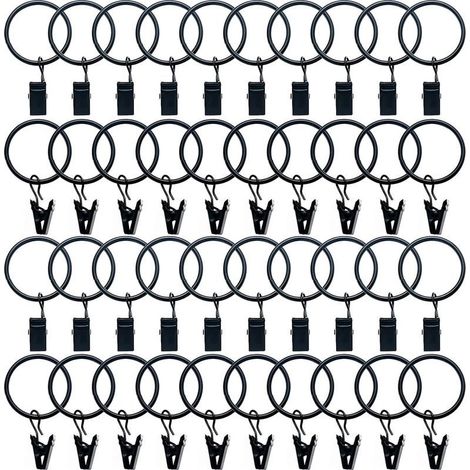 40 Pezzi Anelli delle Tende in Metallo con Pinze a Morsetto per Tende con Diametro Interno di mm 32 mm Nero (1/5)