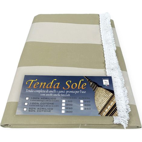 TENDA SOLE DA esterno GIARDINO balcone RIGA PARI BEIGE in Acrilico CONFEZIONATA in 6 Misure Cm. 140x250