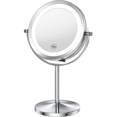 Miroir maquillage LED avec grossissement 1x/10x, double LED rotatif 360 rond (1/3)