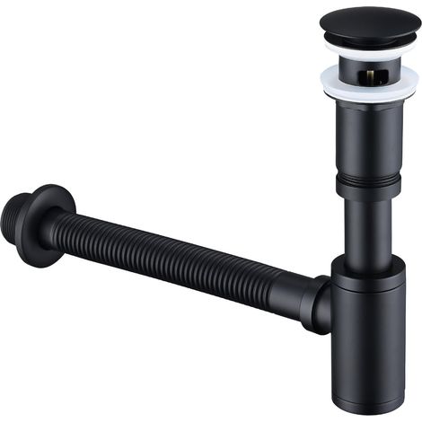 Sifone design per lavabo con pop-up, scarico universale in ottone nero opaco, tappo lavabo, sifone con chiusura antiodore e apertura per pulizia
