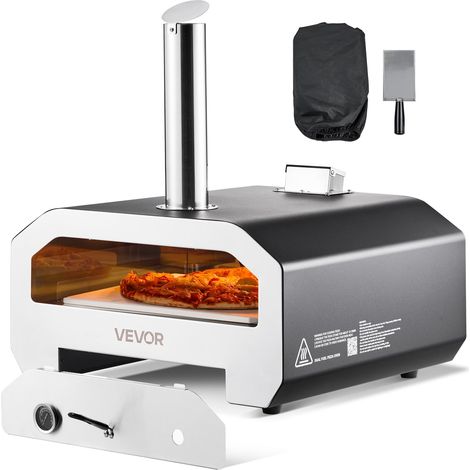 Four à pizza d'extérieur 406,4 mm au gaz propane/pellet, avec thermomètre et rotation électrique, pour camping dans le jardin ou la terrasse avec pelle en pierre, 857 x 593 x 697 mm (1/5)