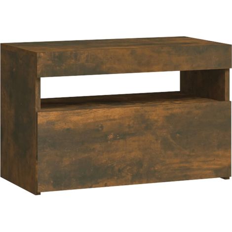 Comodino con luci LED con vano con anta 60 x 35 x 40 cm MDF marrone DEC033177