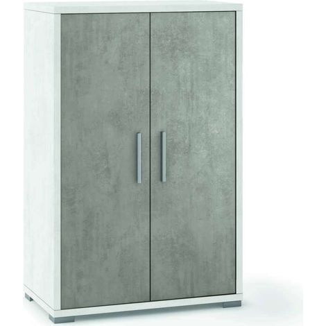 mobile 2 ante bianco ossido e cemento, 71x41x110 cm