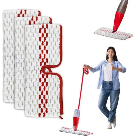 Vileda Lot de 3 serpillères de Rechange pouro-cedar ProMist MAX, réutilisables, avec Fonction de pulvérisation, serpillères lavables en Microfibre, conviennent à Tous Les Types de sols (1/5)