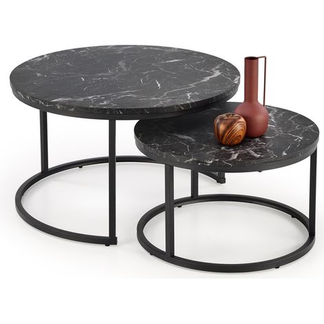 Conjunto mesa de centro Houston 1832, Mármol negro, 47x0x0cm, Diámetro: 79, Aglomerado laminado, Redonda