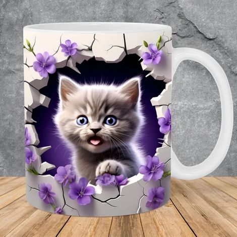 Tasse À Café - Tasse Céramique 3D Chat - Pour Maison Bureau Extérieur - 300-400 ml - Diamètre 8,5 cm Hauteur 9 cm - 1 Pièce (1/5)
