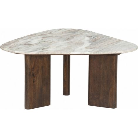 Table basse marbre et bois de manguier - blanc et noyer (1/5)