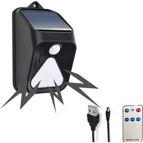Lampe d'alarme solaire Détecteur humain Alarme télécommandée pour repousser les animaux Lampe d'alarme solaire,Noir (1/5)