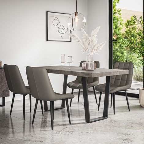 Aria Dining Table And Chairs - Grey Table Top w Black Legs + Nova Faux Leather Dining Chair Set Of 6 (Grey) (1/5)