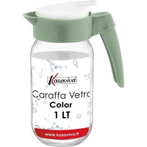 CARAFFA IN VETRO TRASPARENTE CON TAPPO COLORATO E CAPIENZA DA 1 LT