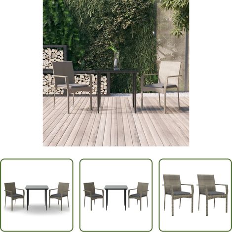 vidaXL Rattanmöbel -  3-tlg. Garten-Essgruppe mit Kissen Schwarz und Grau Poly Rattan (1/5)