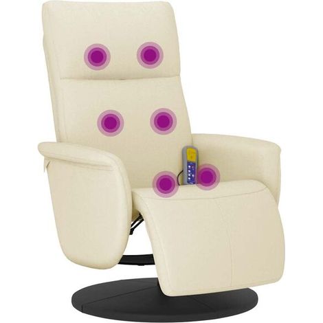 Chaise de massage ergonomique en similicuir beige avec repose-pieds intégré – Fonction chauffage, vibration et 8 programmes prédéfinis (1/5)