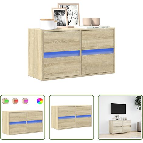 Armoire TV murale - Meuble TV mural avec lumières LED chêne sonoma 80x31x45 cm (1/5)
