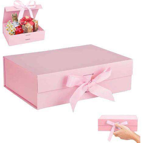 Coffret cadeau avec couvercle, 23 x 17 x 7 cm. Coffret cadeau avec nœud, coffret cadeau magnétique pliable, emballage cadeau réutilisable, coffret cadeau magnétique rectangulaire, idéal pour un mariag (1/5)