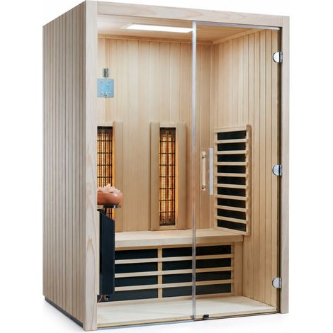 Infraworld TrioSol Glas 145 Tanne RG Infrarotkabine 145x112 cm mit 2 ABC-Strahler Salzverdampfer