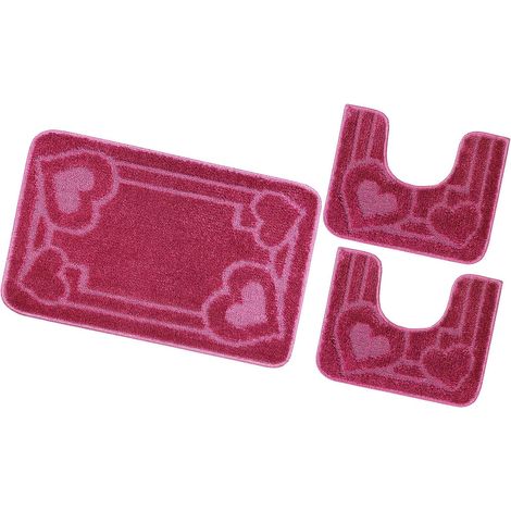 Tappeto Bagno Set 3 Pezzi Tinta Unita Antiscivolo Assorbente Camera Letto 100% Made In Italy - Porpora