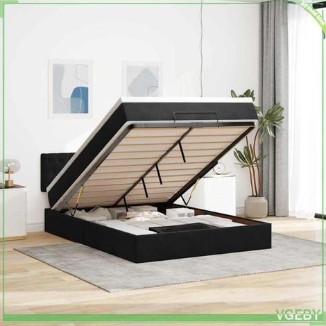 Cadre de lit ottoman - 3312694 - 140x190 cm - Velours noir - Rangement hydraulique (1/5)