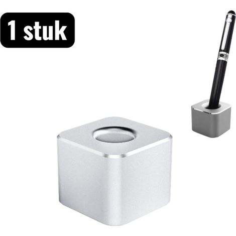 Porte stylos carré en aluminium avec compartiments de rangement pour stylos rasoirs et brosses à dents adapté au bureau et à la salle de bain couleur argentée (1/5)