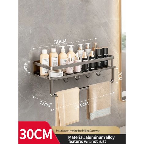 Étagère d'angle jaune et blanche (poteau gris de 30 cm) - Organisateur de salle de bain, étagère de rangement pour toilettes, porte-shampoing, étagère de rangement pour cuisine (1/5)