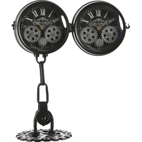 Horloge de table design industriel noir verre métal style loft - noir industriel avec détails argentés (1/5)
