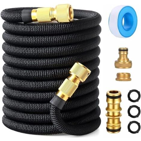 Pair Tuyau d'arrosage professionnel de 15,2 m avec raccords en laiton de 1,27 cm à 1,9 cm, connecteur de robinet universel – Tuyau d'eau noir étanche pour toutes les saisons, s'adapte à n'importe quel (1/5)