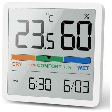 BUNTHAUS Hygromètre Thermomètre d'intérieur, thermomètre numérique de bureau avec moniteur de température et d'humidité, thermomètre d'ambiance à jauge d'humidité précise (1, Blanc, 7cm) (1/5)