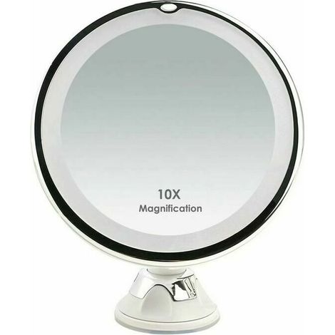10-facher Vergrößerungsspiegel mit LED-Beleuchtung für unterwegs, mit Saugnapf zur Wandmontage und 360°-Drehung, ideal zum Rasieren und Schminken.