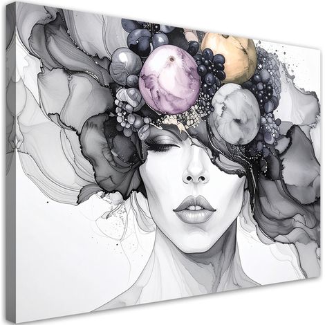 Tableau déco Femme avec des fruits sur la tête 90x60 (1/4)