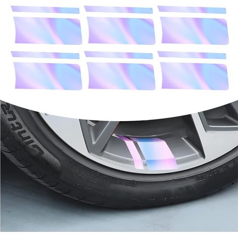 Lot De 6 Autocollants Réfléchissants pour Jantes Voiture, Autocollants Réfléchissants De Voiture Accessoires Décoratifs Universels, Autocollants pour Jantes Voiture Stripes(Dégradé) (1/5)