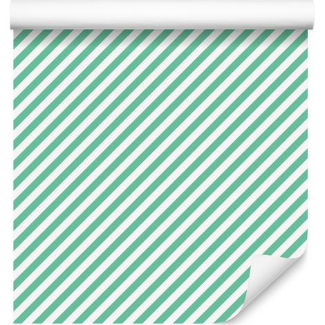 Gestreifte Tapete in Mint, Weiß und Meeresblau für Wohn- und Schlafzimmer, 50 x 1000 cm (1/5)