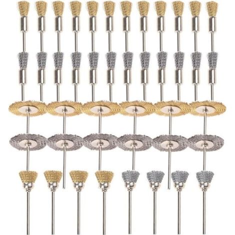 NetBoat Jeu de 44 Pièces Mini Brosse Métallique Coupe de Roue Laiton Fil d'Acier Inoxydable de Brossage Pinceaux Tige de 1/8 "(3mm) (1/4)