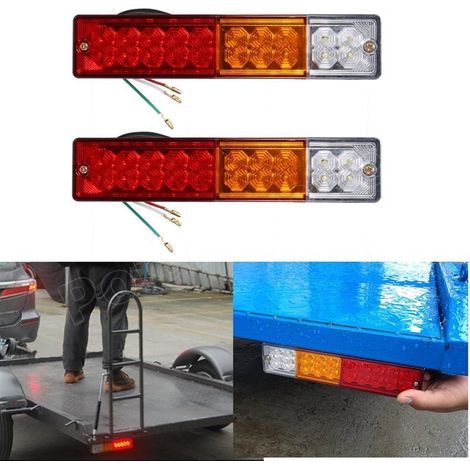Lot de 2 12V Feux de Remorque LED,Universel LED Feux Arrière 20LED Feux de Recul Freinage Clignotant Eclairage Phare Arrière pour Remorque Camion Tracteur Caravane Bus Camping (1/5)