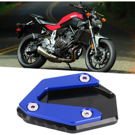 Modification moto : béquilles latérales en alliage d'aluminium, repose-pieds élargis, base élargie, béquilles latérales antidérapantes, adaptées aux Yamaha MT07, FZ07, Tracer 700 (2014-2019, bleu). (1/5)