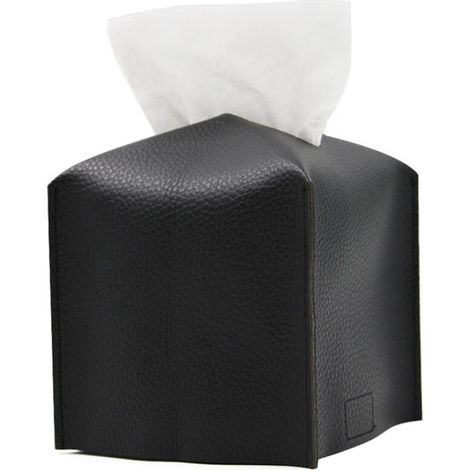 Dekorative Fensterputzerbox, quadratische Fensterputzerbox, PU-Lederbox, quadratische Fensterputzer-Papierbox, gewebte Papierbox für Heim- und Bürodekoration (schwarz) (1/4)