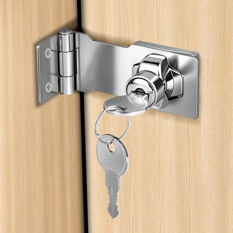 Flintronic Moraillon de Verrouillage en Acier inoxydable, 3 pouces Loquet à clé à angle droit de 90 degrés avec cadenas bouton tournant et 2 clés pour chambre, armoire, tiroir, porte de jardin (1/5)