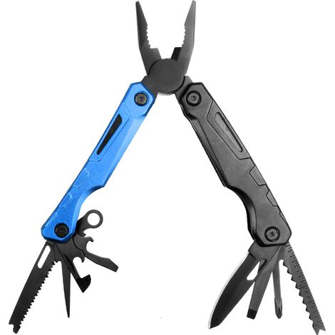Multi-Outil 12-en-1 en Acier Inoxydable, Pince Multifonction Pliable avec Couteau, Scie, Tournevis, Lime et Règle, pour Bricolage, Camping, Survie et EDC(Bleu)