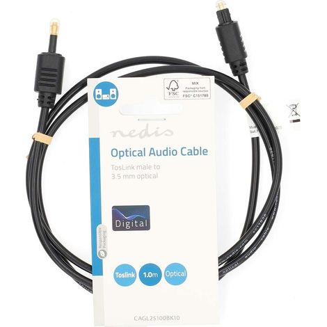 Nedis Optisches Audiokabel / Toslink Stecker / Mini-Toslink / 1.00 m / Rund / PVC / Schwarz / Label