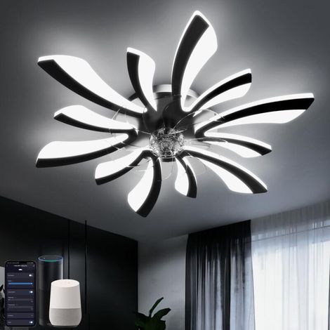 Smart Plafonnier Ventilateur de Plafond, WiFi Ventilo Plafond avec Lumière Compatible with Alexa Google Home, Luminaire Ventilateur Techo pour Chambre, Cuisine, Noir (1/5)