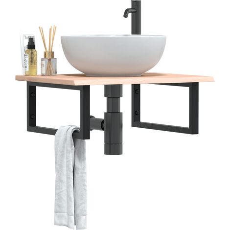 Waschtischplatte mit Halterung Stahl und Massivholz Eiche