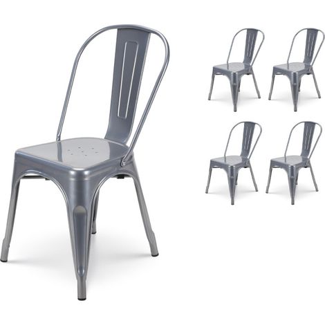 Set mit 4 Stühlen aus glänzend grauem Metall - Industrial Style