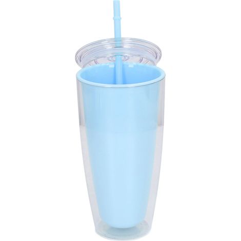 Becher mit Deckel und Strohhalm, 750 ml, großes Fassungsvermögen, weite Öffnung, bruchsicher, hellblau (1/5)