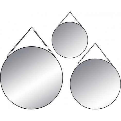 Lot de 3 miroirs ronds métal chaine Atmosphera - Noir - Noir -
