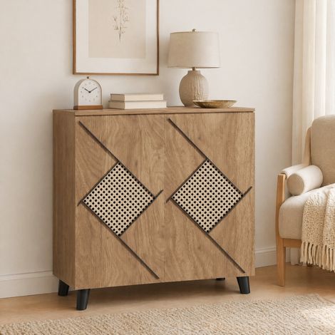 Meuble à chaussures 80x32x91 cm en bois couleur bois, avec rangement pour entrée FloraGrace (1/5)