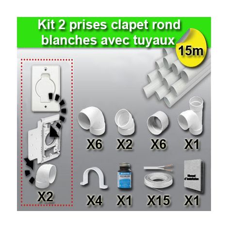 Ensemble 2 prises clapet rond blanc avec tuyaux (1/4)