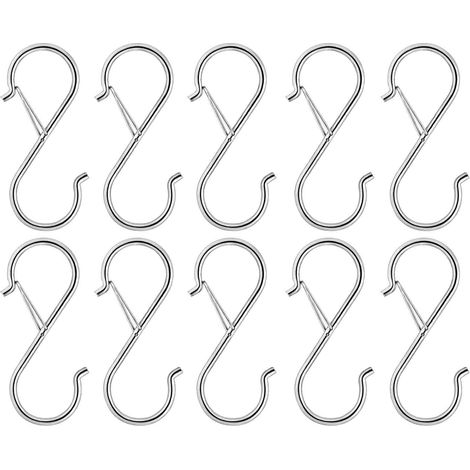 S-Hooks - Acier Galvanisé avec Fermoir de Sécurité - Pour Rails de Placard, Blocs Bouchers et Accessoires de Cuisine - Lot de 10 (1/5)