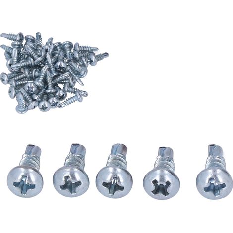 Packung mit 50 selbstbohrenden Rundkopfschrauben aus verzinktem Kohlenstoffstahl, 4,2 x 13 mm, Kreuzschlitz, für Metall und Holz, hochbelastbare Schrauben (1/5)