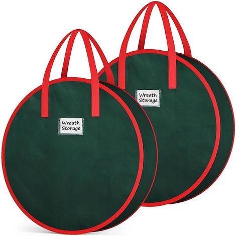 Boîte de rangement pour couronnes de Noël, lot de 2 sacs de rangement avec poignée robuste et fermeture éclair à double sens, idéale pour les fêtes (24 cm). (1/5)