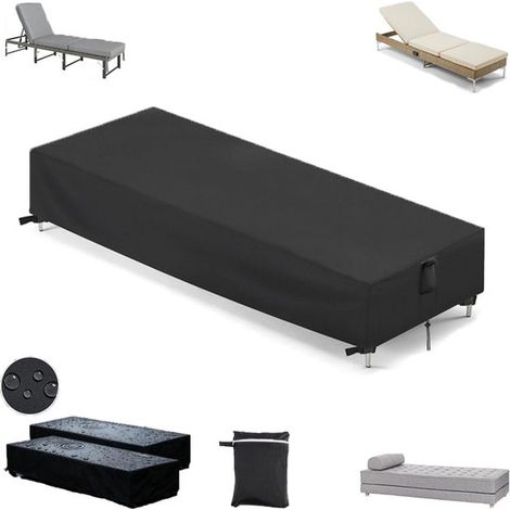 Housse anti-poussière pour mobilier de jardin - Housse imperméable pour table et chaises de jardin carrées - Tissu Oxford anti-UV - Noir - Housse pour fauteuil de jardin - 200 x 70 x 30 cm - Housse im (1/5)