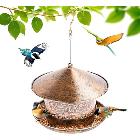 1 Mangeoire Oiseaux,1.8L Capacité,Métal,5 Ouvertures,Jardin