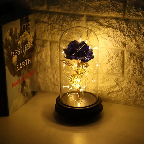 LED-Rose aus 24-karätigem Gold, blaue Blüte unter Glas, Valentinstags-Hochzeitsgeschenk, eleganter Lichtsockel, romantische Dekoration (1/5)